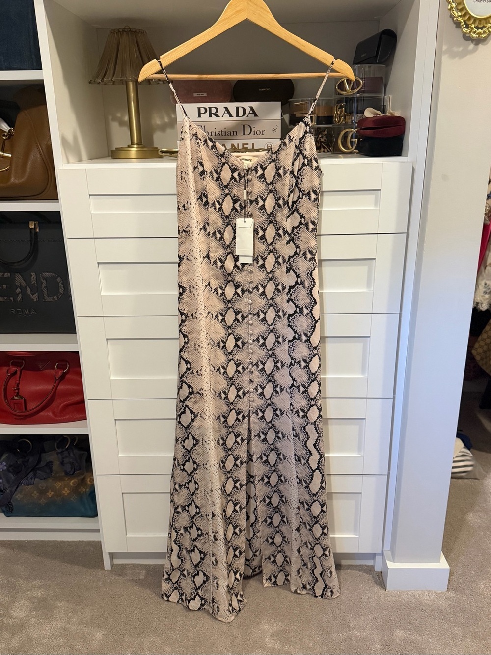 L'AGENCE Light Pink and Black Snake-Print Slip Dress